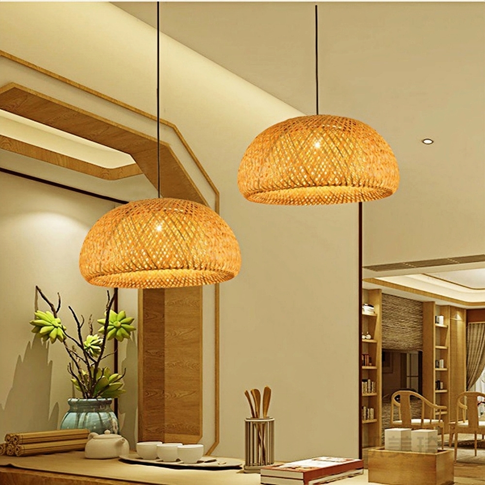 Rural Style Handmade Woven Double-Layer Bamboo Pendant Light And Ceiling Light