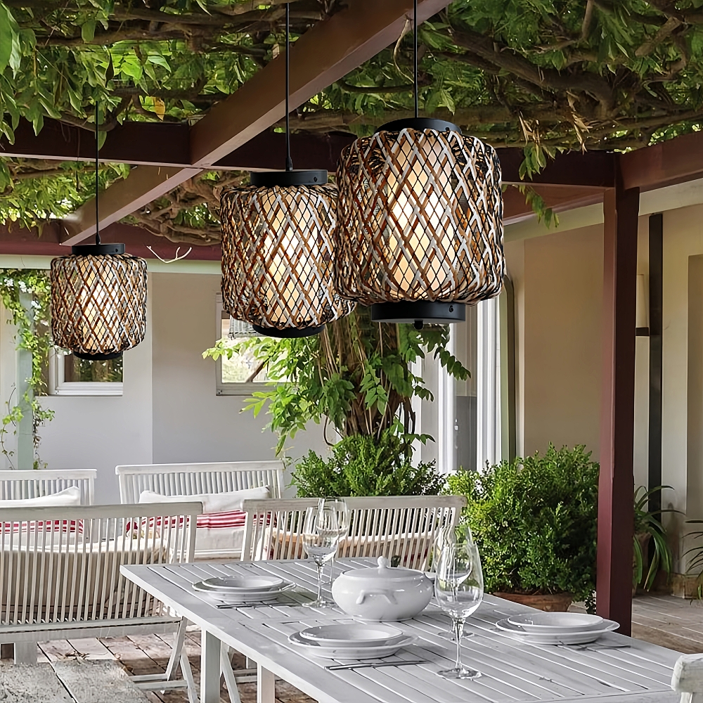 Outdoor Waterproof Lantern Chandelier Garden Balcony Rattan Decorative Lamps
