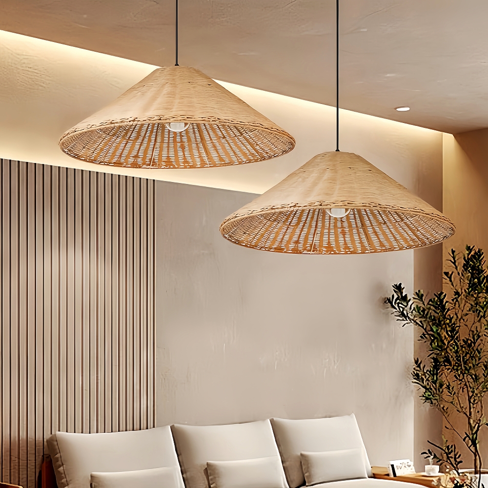 Woven Rattan Pendant Light Wicker Cone Lamp Shade