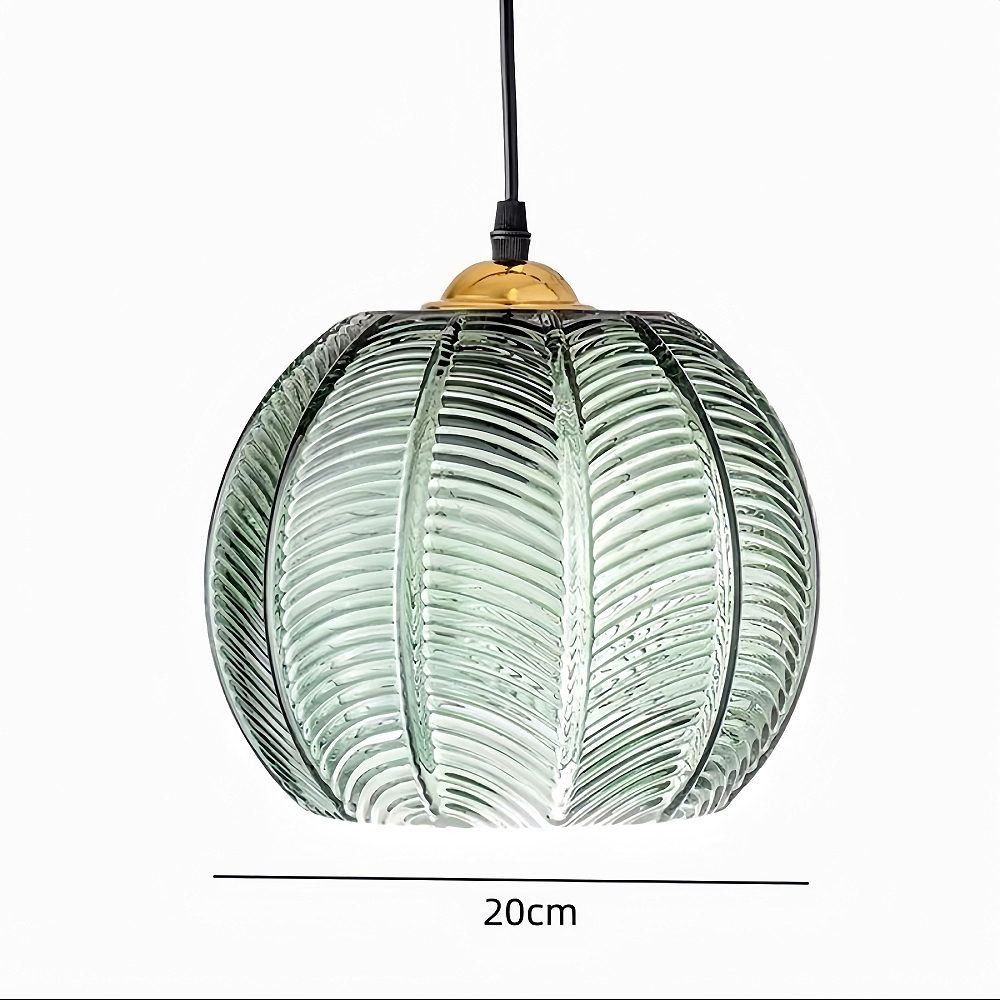Creative Artistic Green Leaf Patterned Glass Pendant Light 