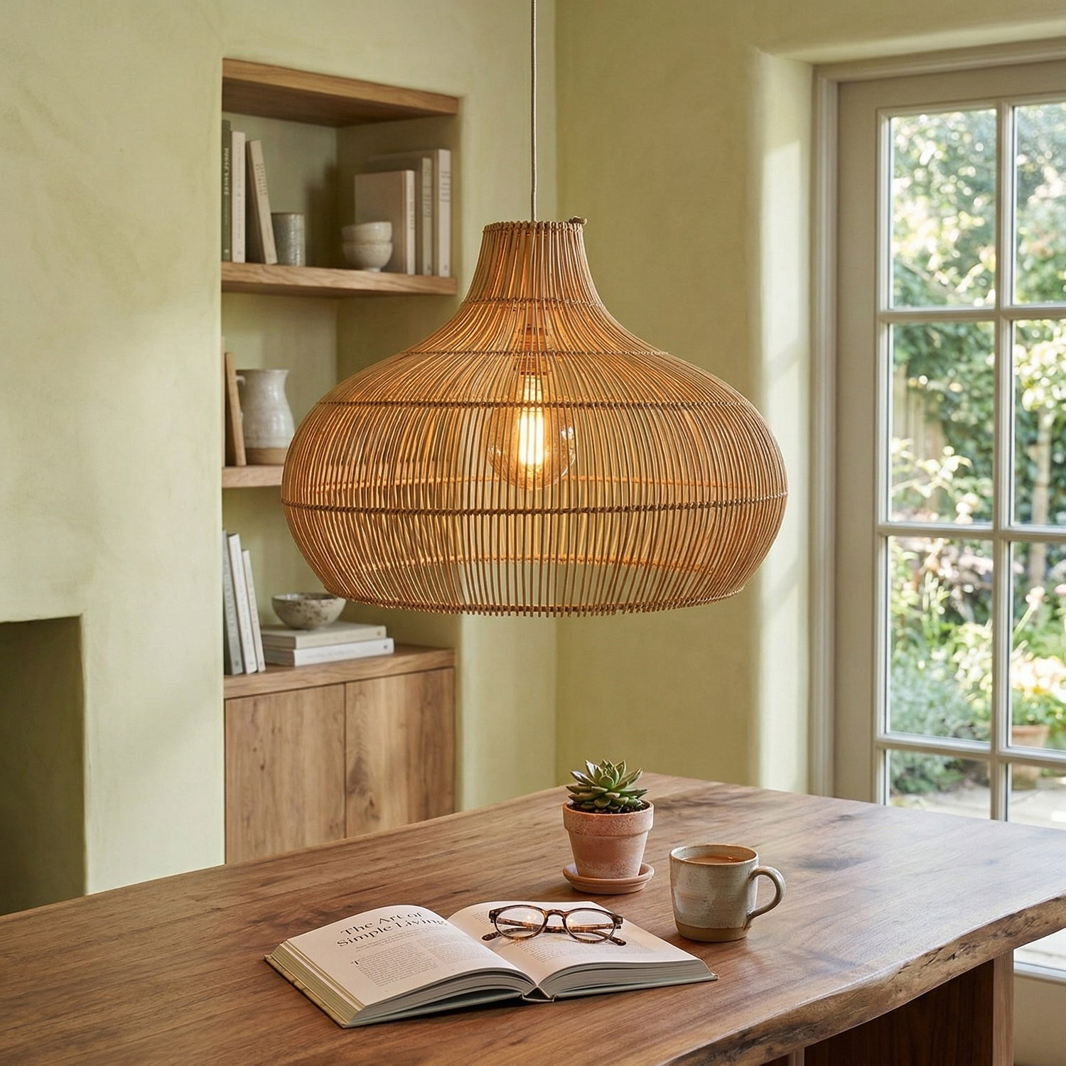 Black Rattan Pendant Light for Kitchen Island & Dining Room