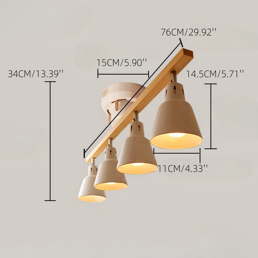 Japanese Style Solid Wood Track Multi Head Ceiling Light