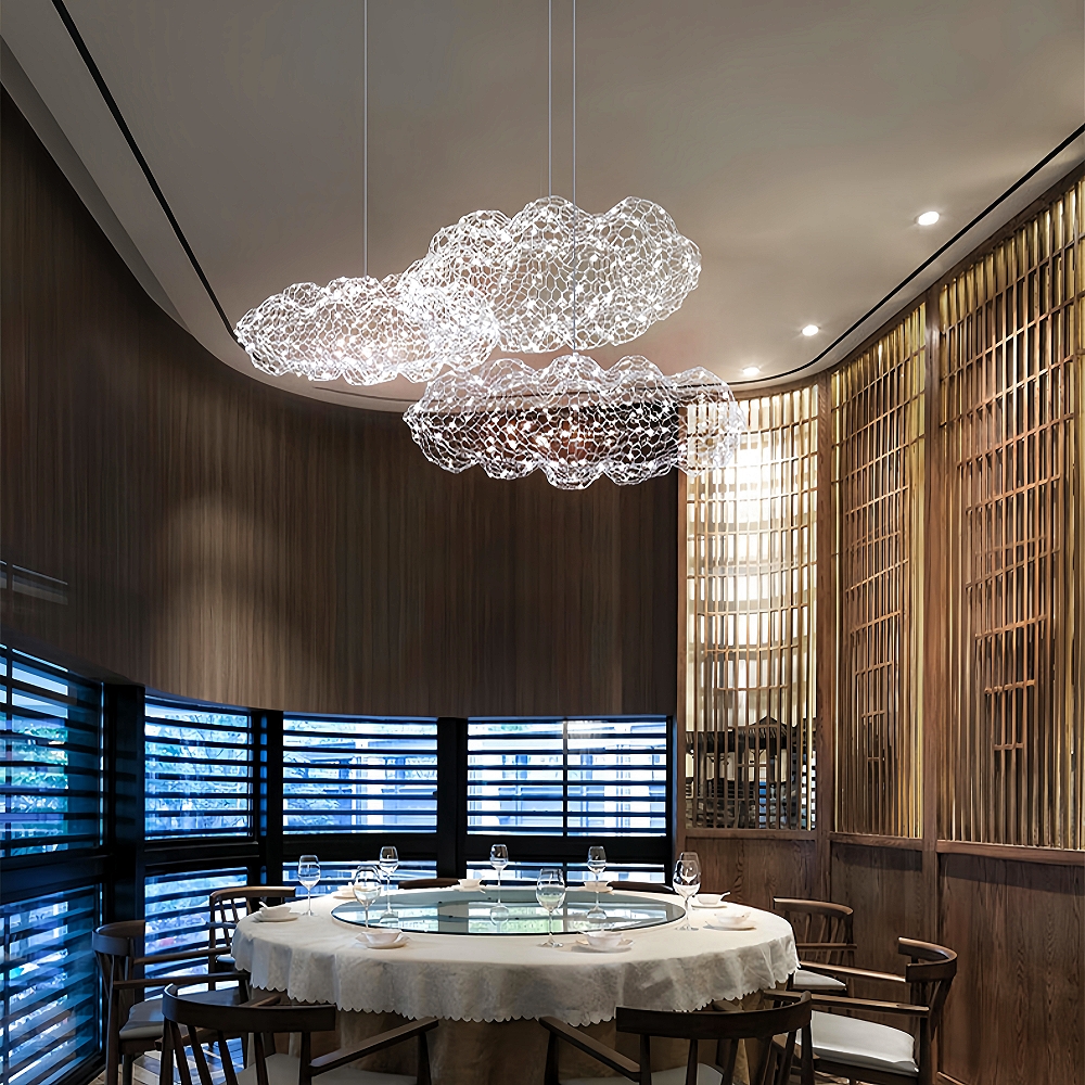 Nordic Chandelier Creative Cloud Pendant Light Gypsophila Metal Mesh Cloud Lamp