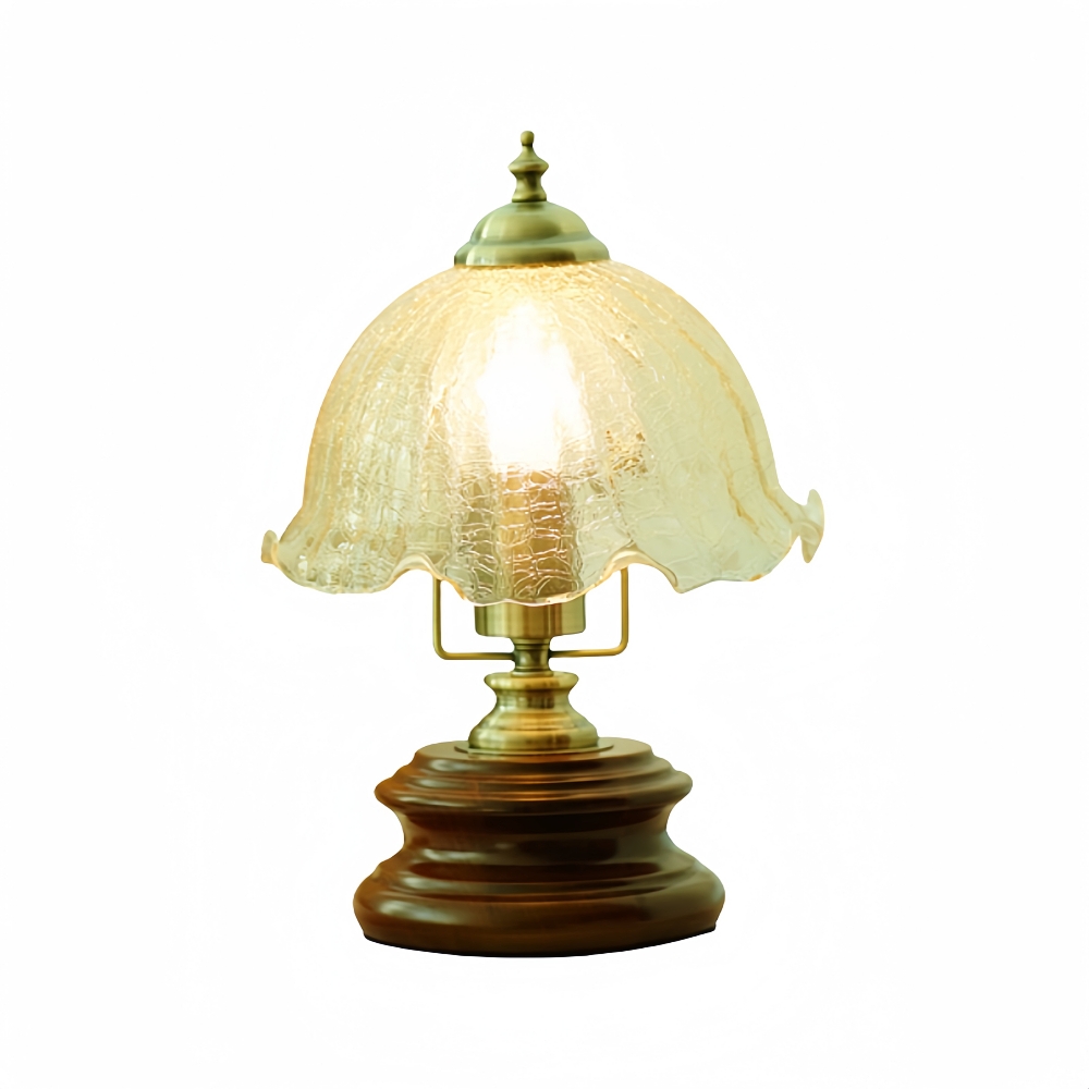 Vintage French Style Floral Glass Table Lamp Solid Wood Bedside Lamp