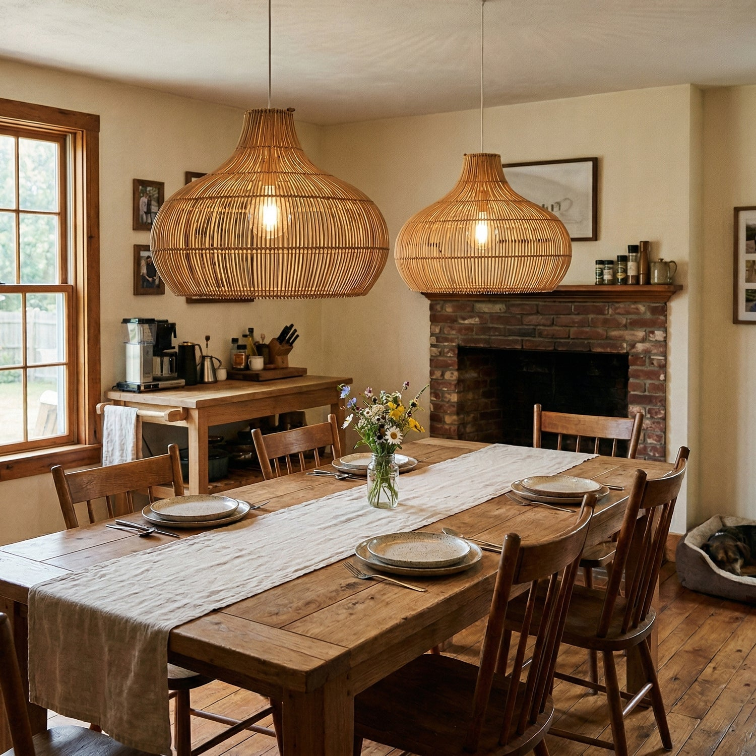 Black Rattan Pendant Light for Kitchen Island & Dining Room
