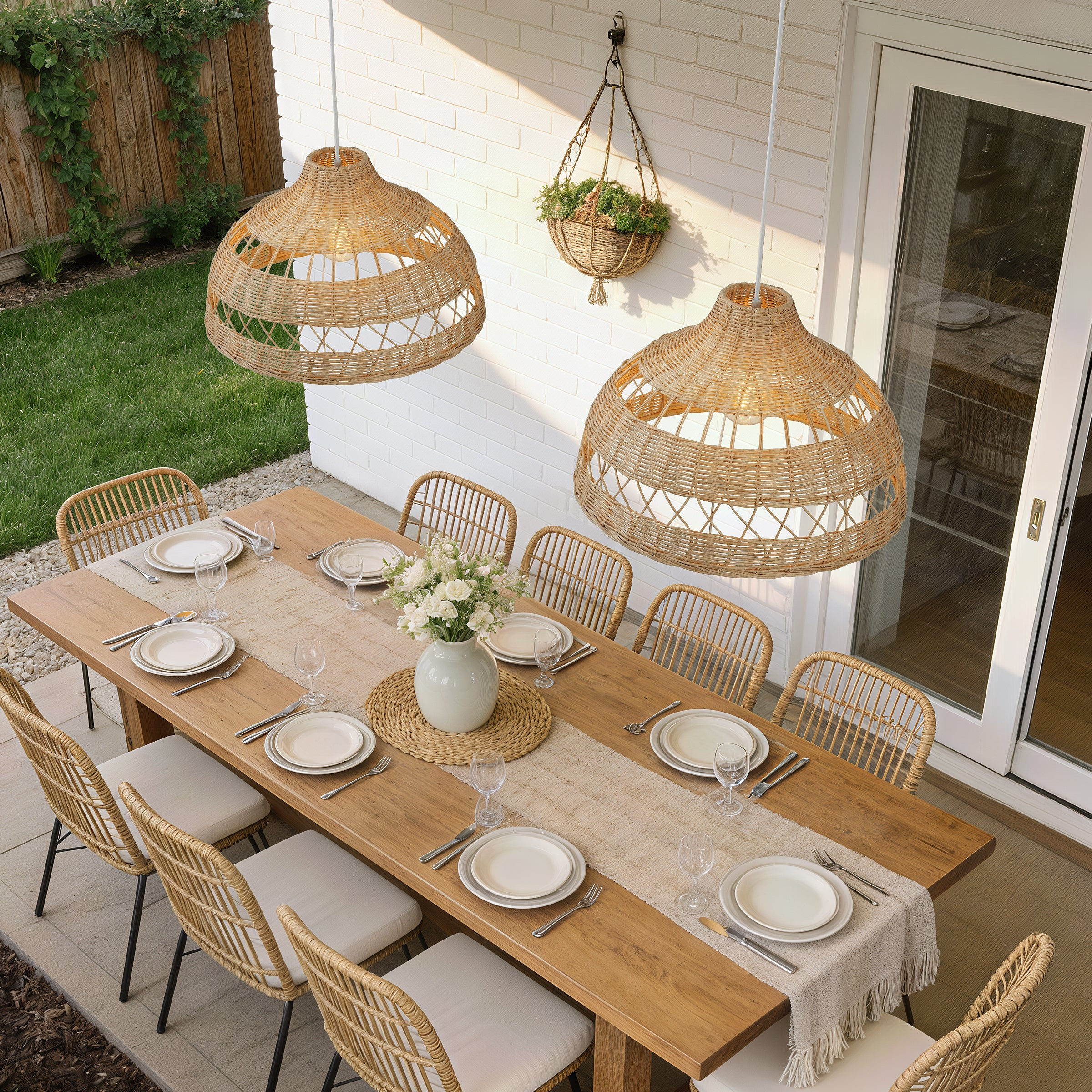 Modern Handwoven Hollow Rattan Pendant Lamp Shade For Dining Room Living Room