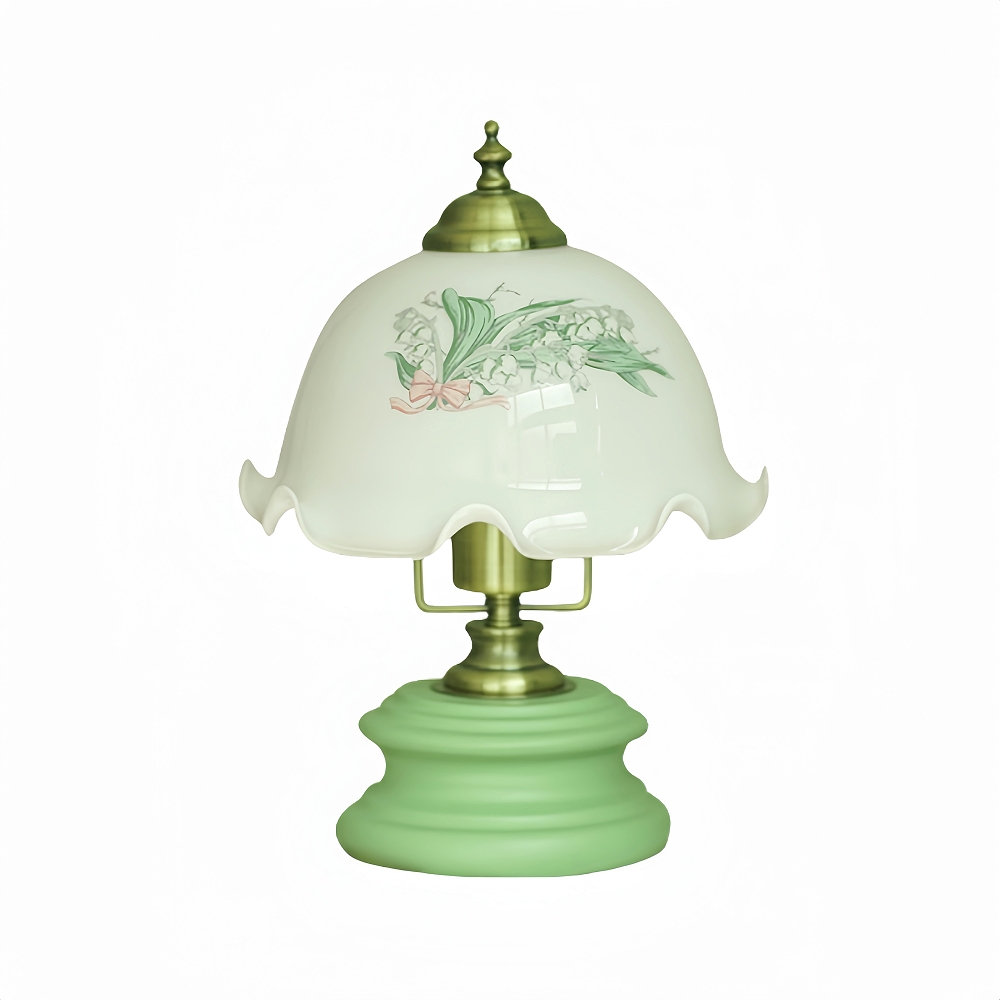 Vintage French Style Floral Glass Table Lamp Solid Wood Bedside Lamp