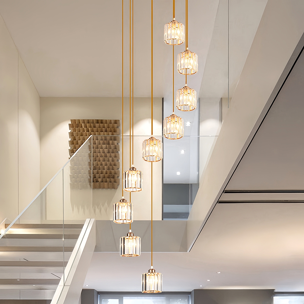 Modern Minimalist LED Crystal Chandelier Creative Duplex Staircase Villa Living Room Lighting Fixtures
