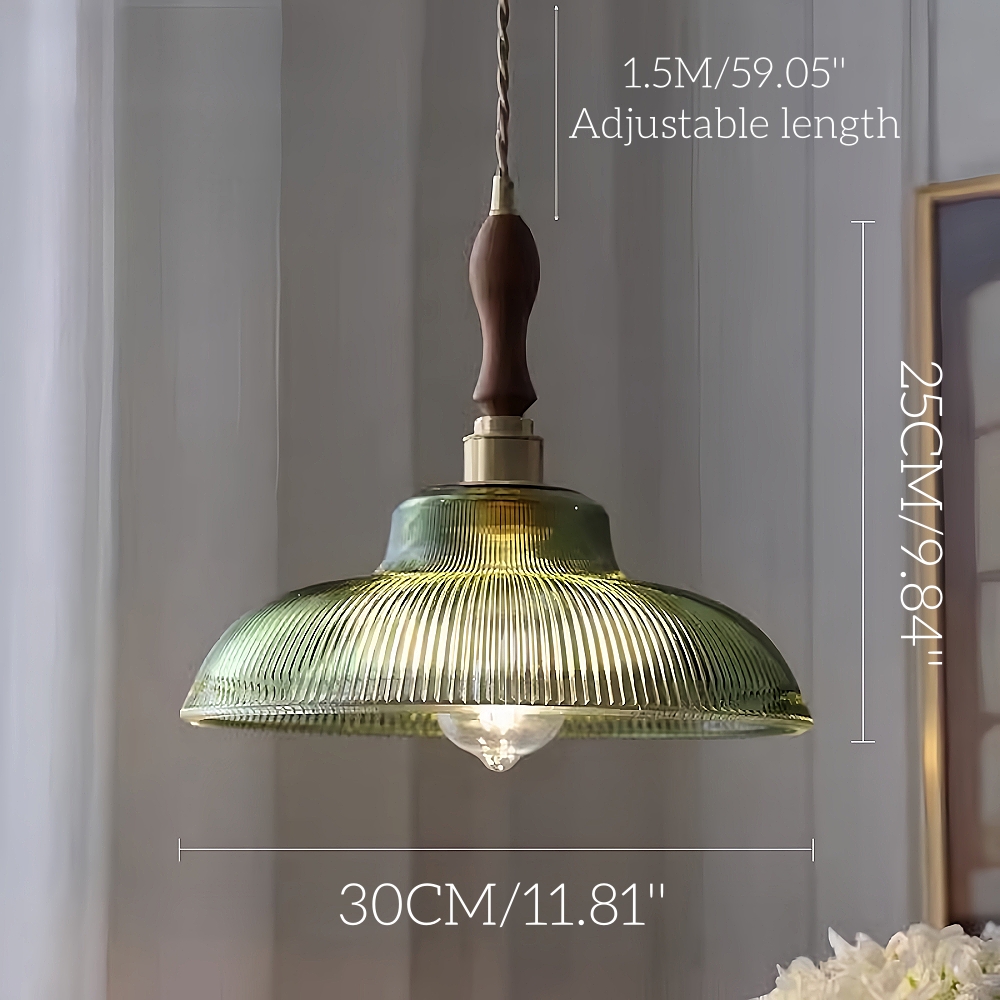 Japanese Retro Brass Glass Green Transparent Pendant Light