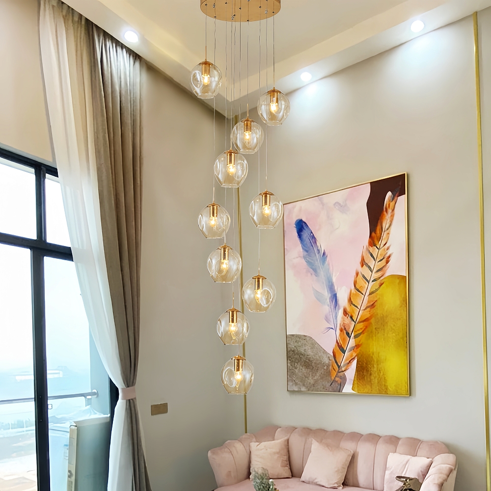 Nordic Modern Minimalist Staircase Duplex Villa Glass Meteor Pendant Light