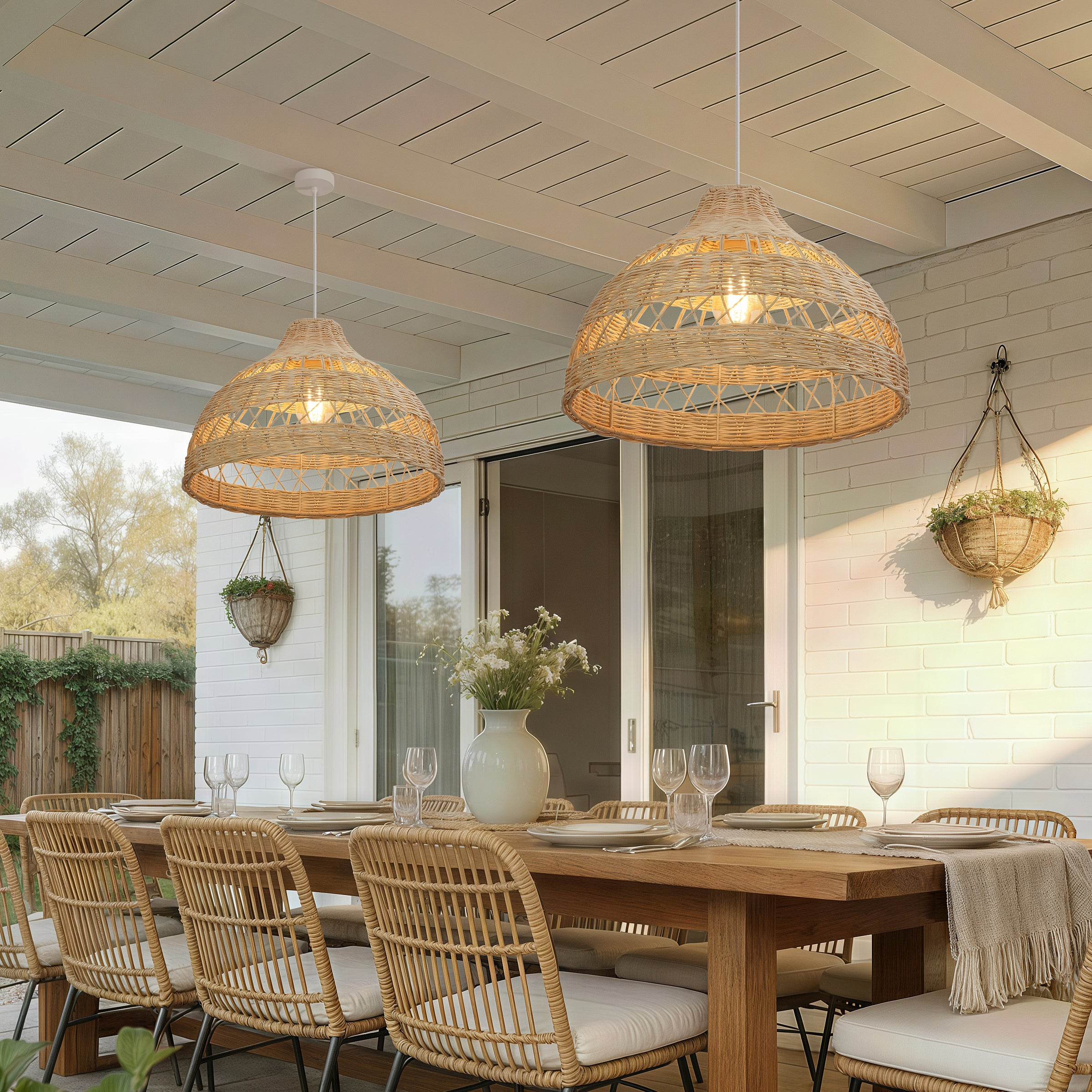 Modern Handwoven Hollow Rattan Pendant Lamp Shade For Dining Room Living Room