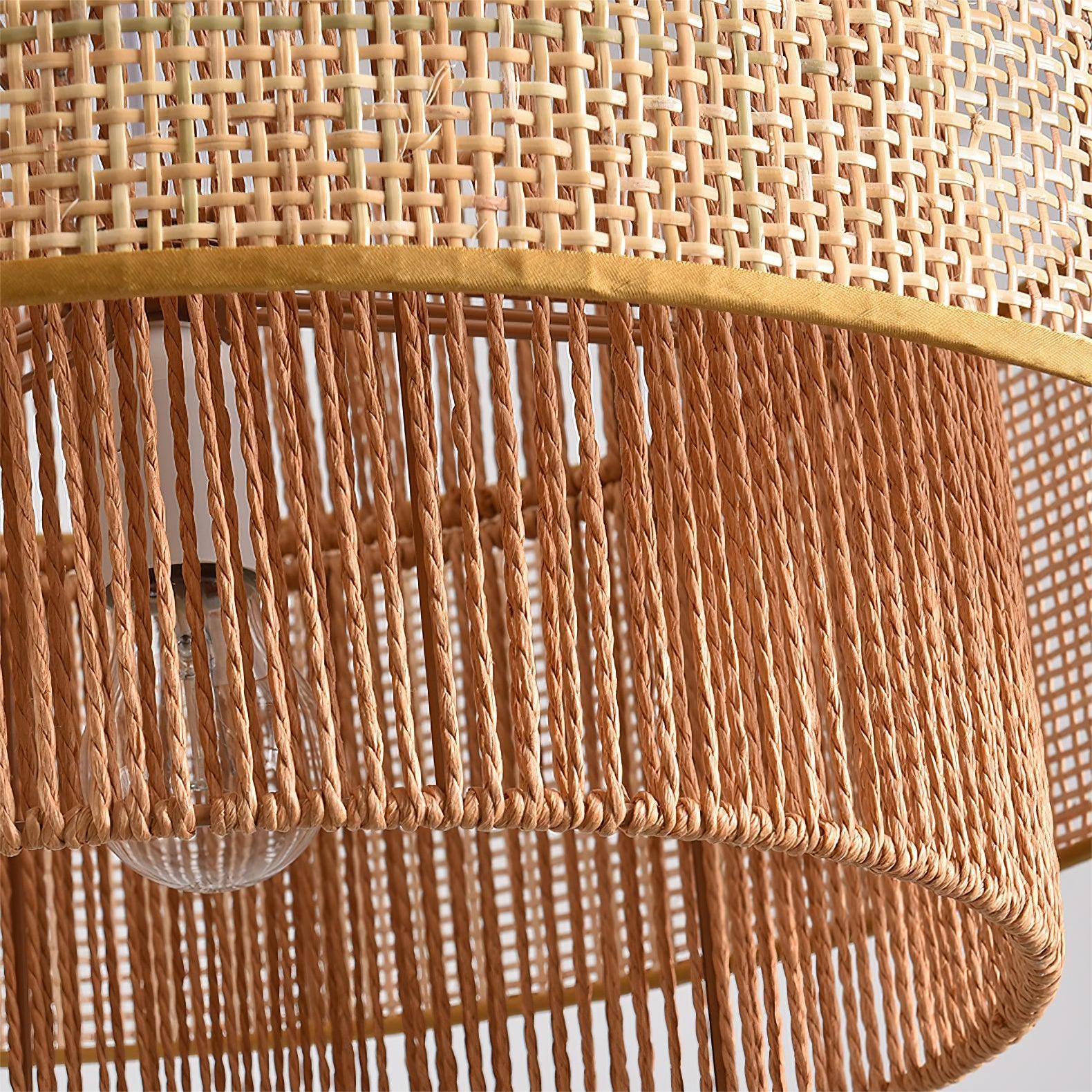 Restaurant Rattan Pendant Light Fixture Wabi-sabi Rope Light