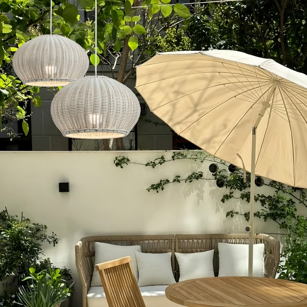 Outdoor Chandelier Waterproof Balcony Rattan Pendant Light Rain-proof Pavilion Corridor Lamp