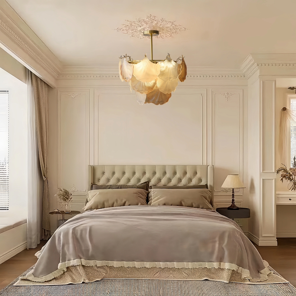 French Ginkgo Leaf Creative Ceiling Lamp Shell Glass Living Room Chandelier