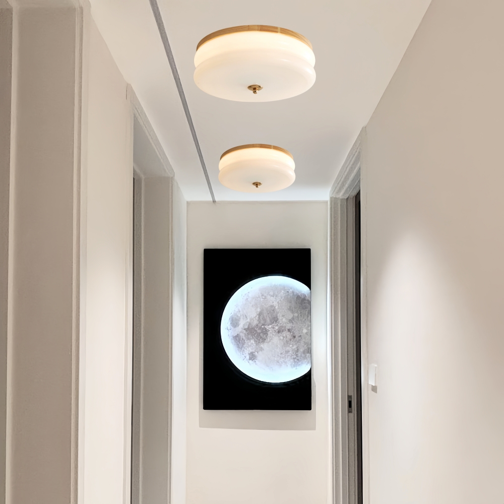 Modern Cream Style Bedroom Lamp French Wooden Glass Foyer Ceiling Light