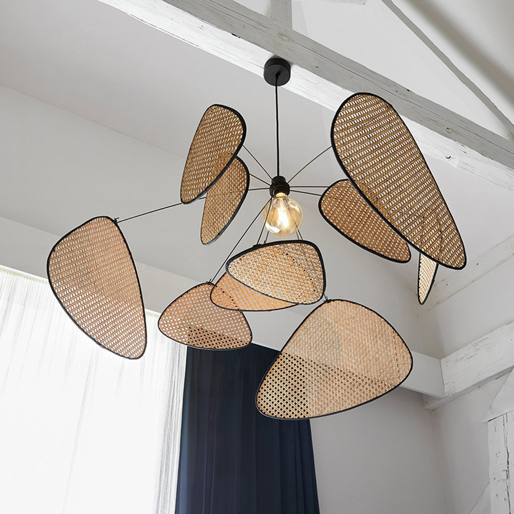 Hollow Fan Blades Combination Rattan Pendant Light Shade For Bedroom Kitchen Island