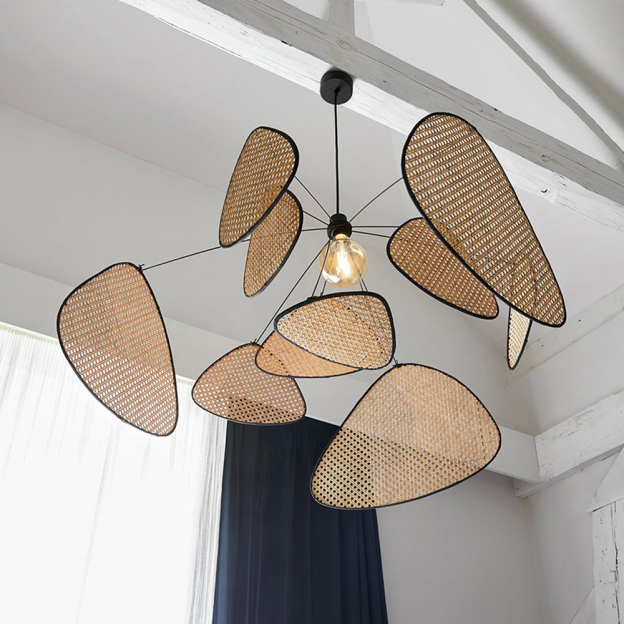 Hollow Fan Blades Combination Rattan Pendant Light Shade For Bedroom Kitchen Island