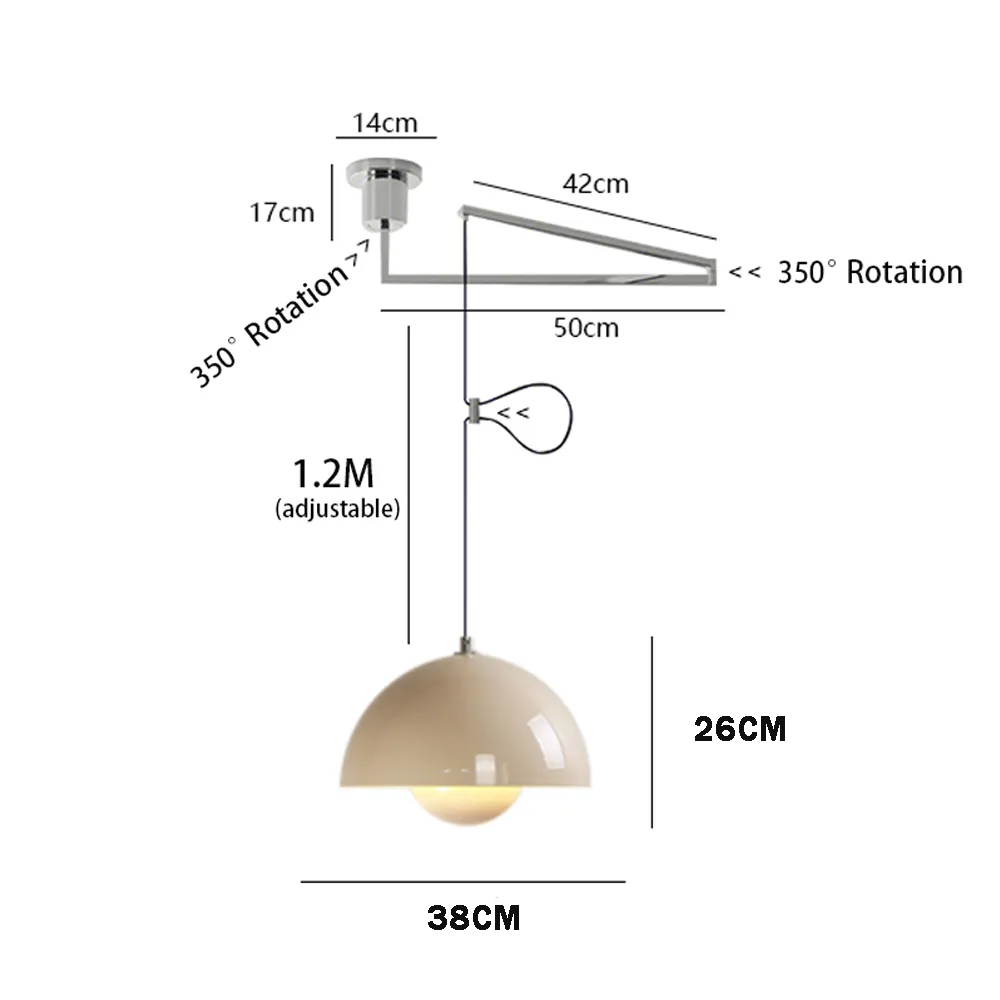 Adjustable Arm Metal Pendant Light Danish Flush Mount Flowerpot Dining Room Light
