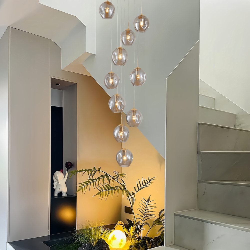 Nordic Modern Minimalist Staircase Duplex Villa Glass Meteor Pendant Light