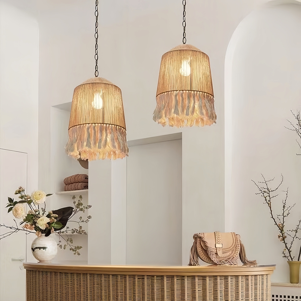  Bohemian Retro Hemp Rope Tassel Pendant Light Creative Bedroom Master Light