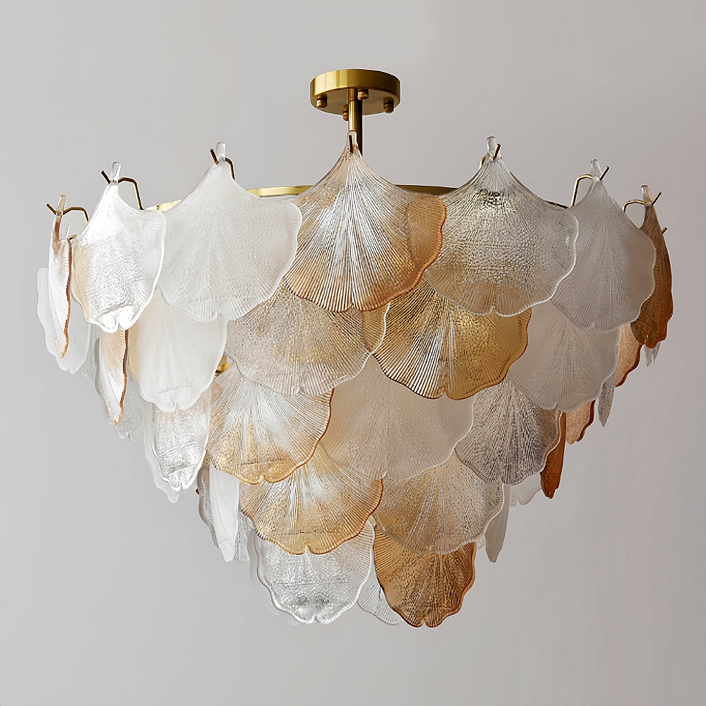 French Ginkgo Leaf Creative Ceiling Lamp Shell Glass Living Room Chandelier