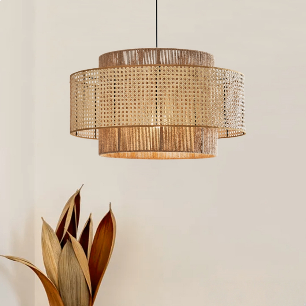 Commercial Restaurant Rattan Pendant Light Fixture Wabi-sabi Rope Woven Lantern Chandelier