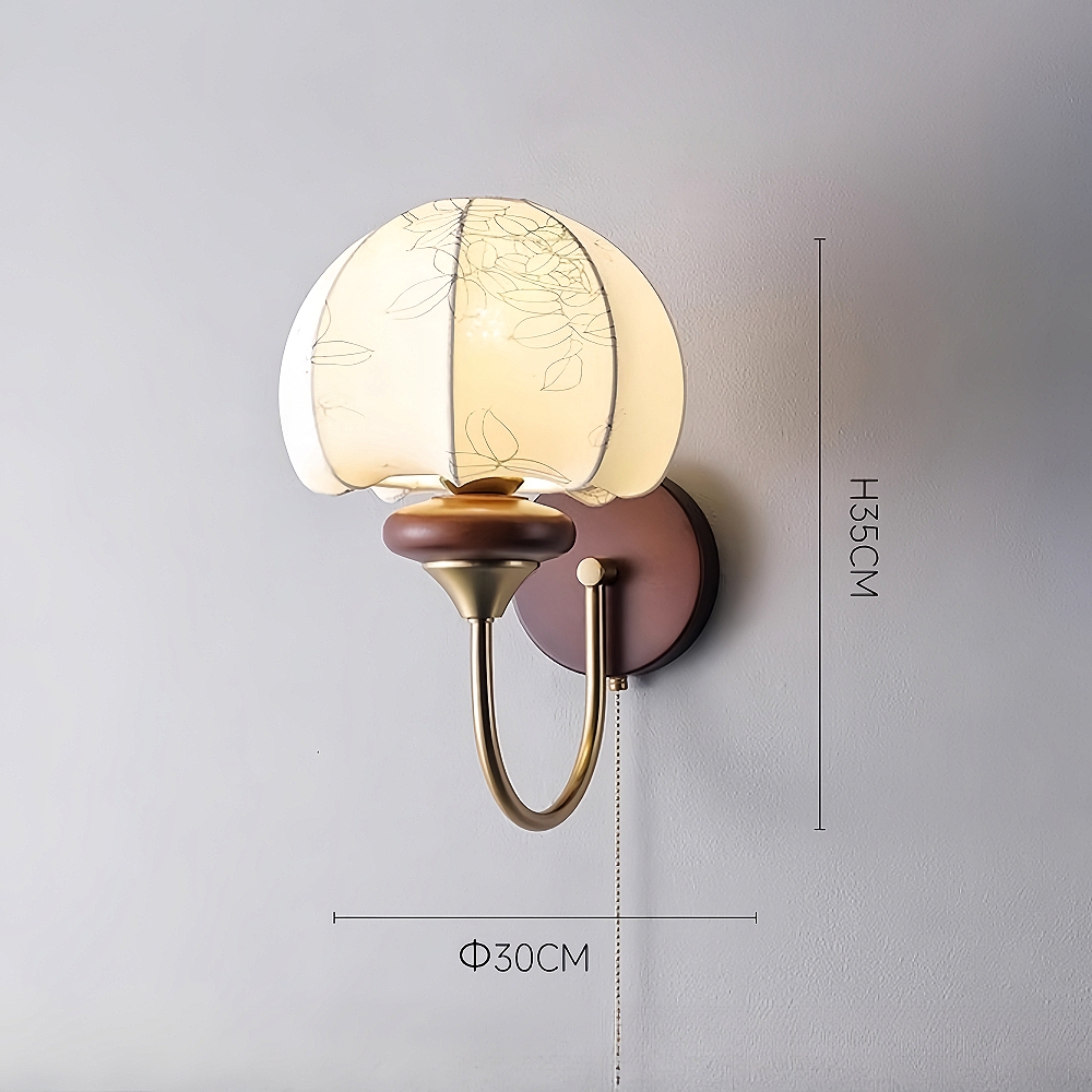 French Retro Style Fabric Patterned Walnut Multi Headed Pendant Light