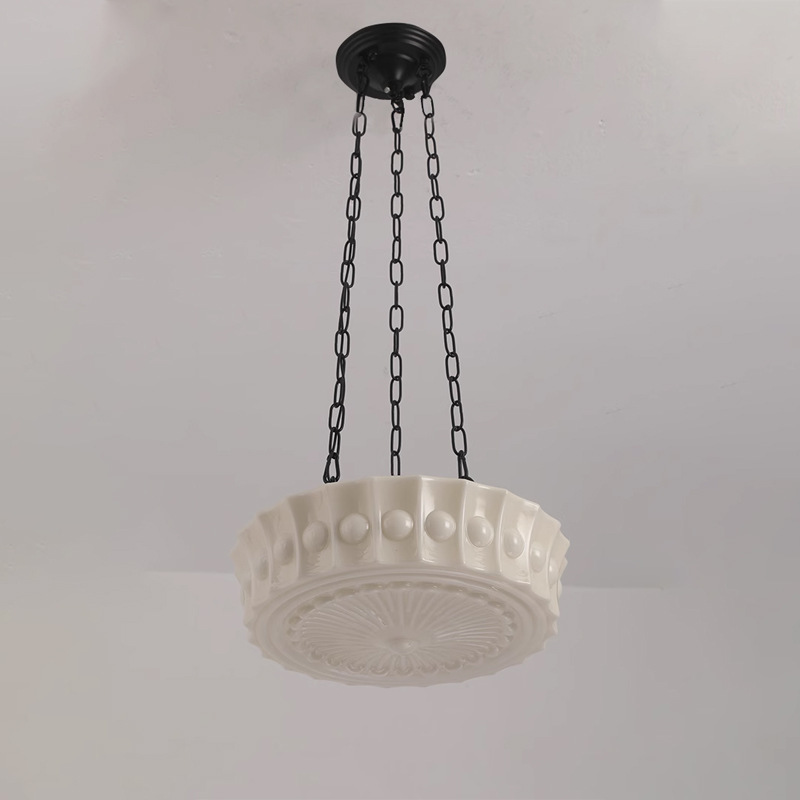 Living Room White Glass Chandelier Vintage Round Pendant Light