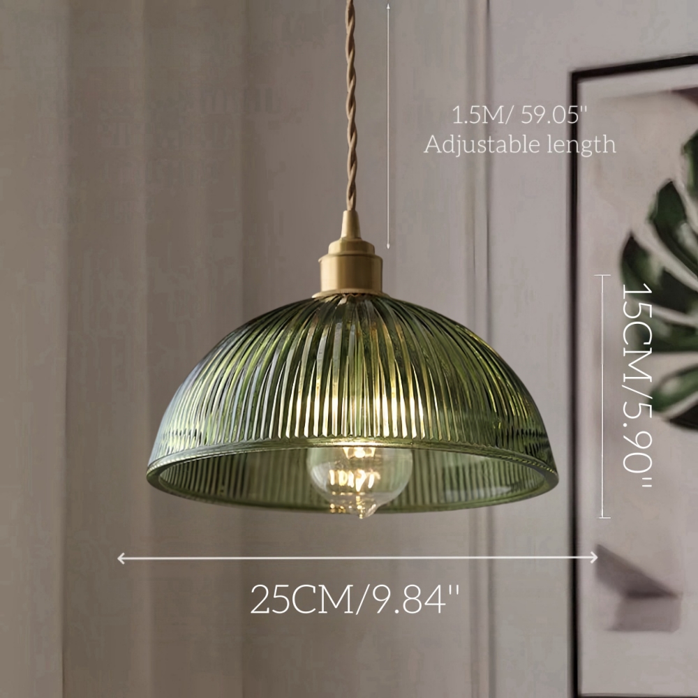 Japanese Retro Brass Glass Green Transparent Pendant Light