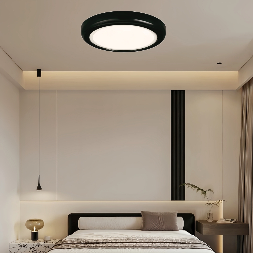 French Cream Style Minimalist Bedroom Ceiling Light Circular White Retro Light