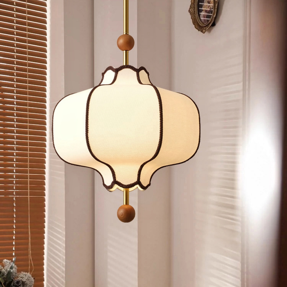 French Retro Style Bedroom Lace Fabric Pendant Light