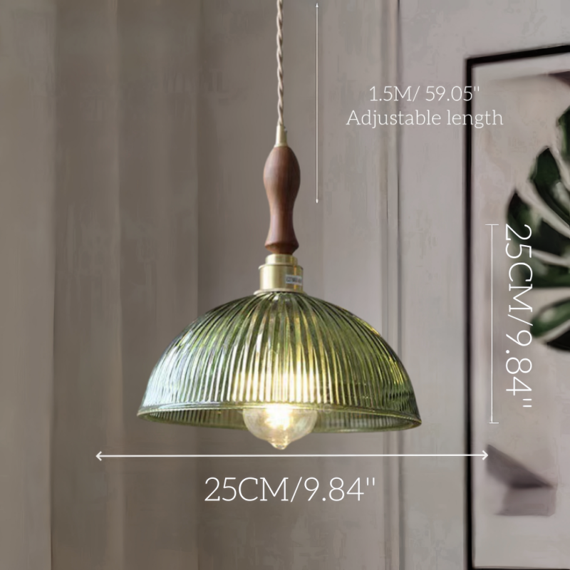 Japanese Retro Brass Glass Green Transparent Pendant Light
