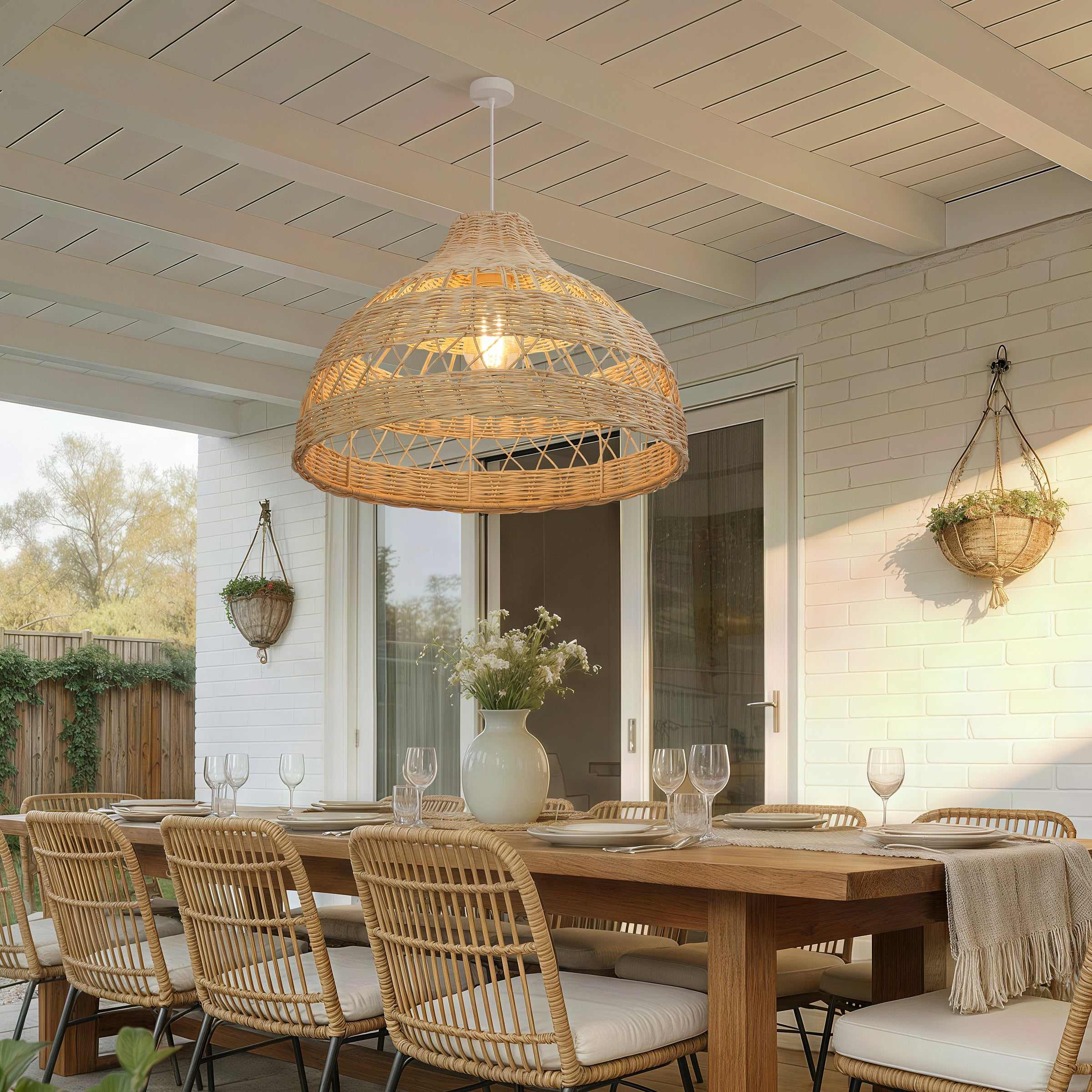 Modern Handwoven Hollow Rattan Pendant Lamp Shade For Dining Room Living Room
