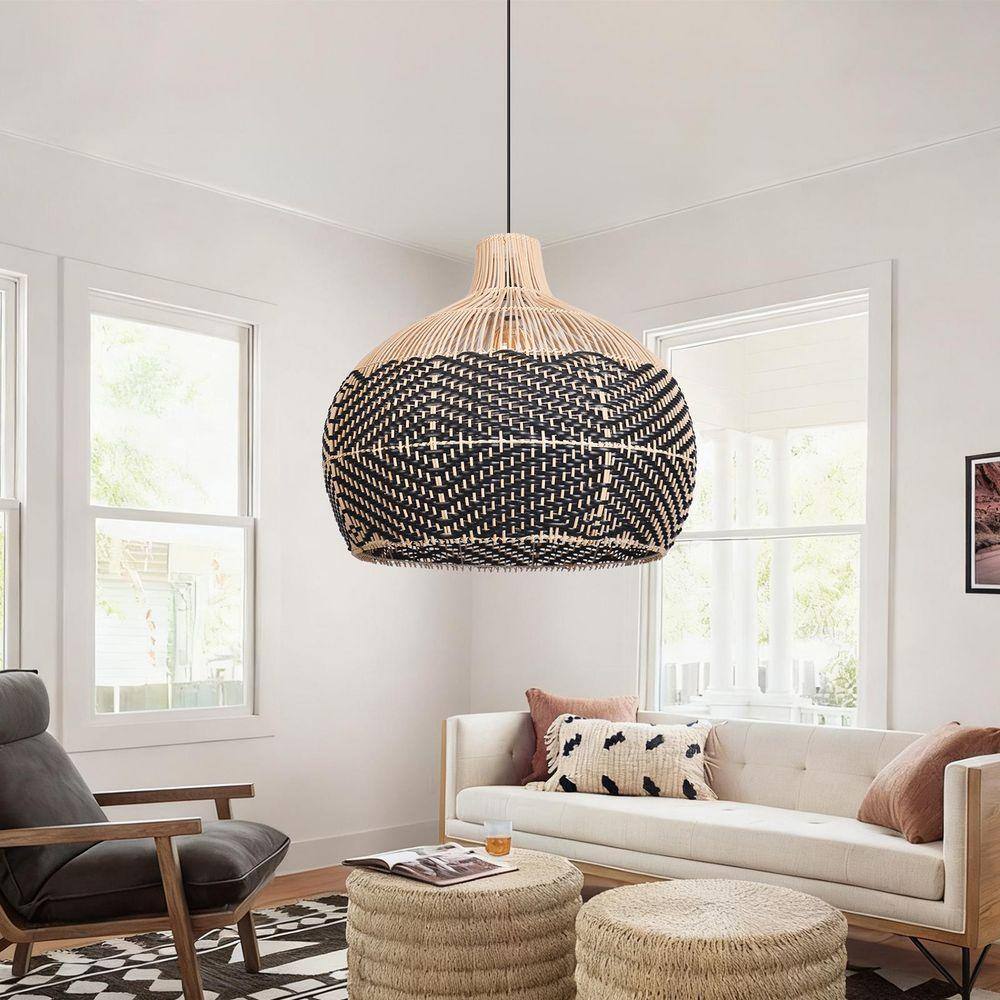 Black Rattan Pendant Lamp Shade Handmade Over Kitchen Sink Lighting