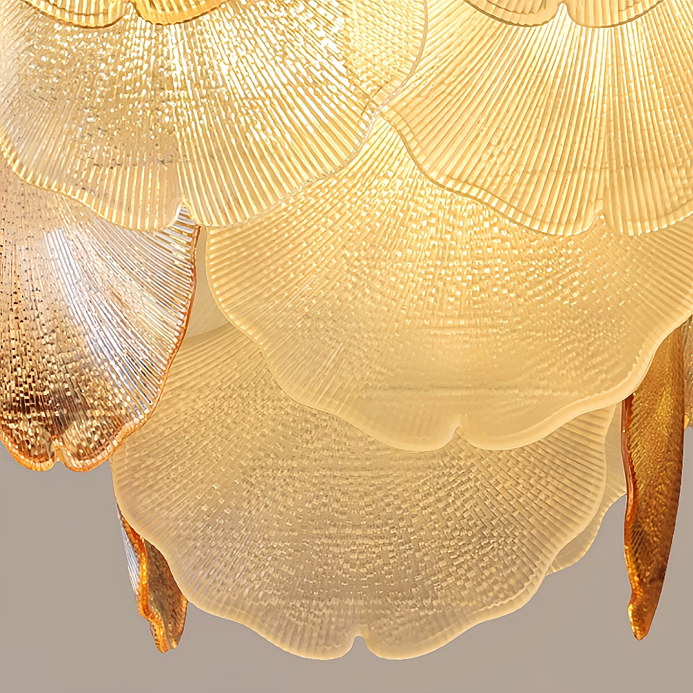 French Ginkgo Leaf Creative Ceiling Lamp Shell Glass Living Room Chandelier