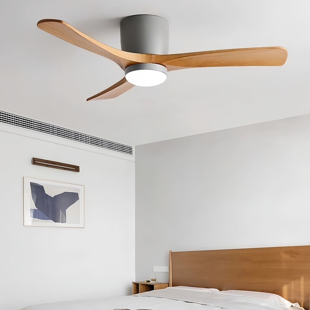 Nordic Style Solid Wood Ceiling Fan Light Variable Frequency Adjustable Speed Living Room Light
