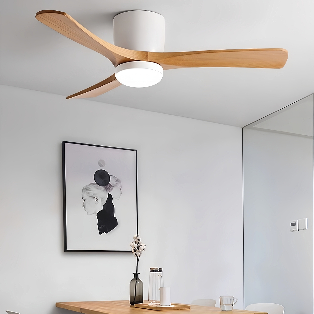 Nordic Style Solid Wood Ceiling Fan Light Variable Frequency Adjustable Speed Living Room Light