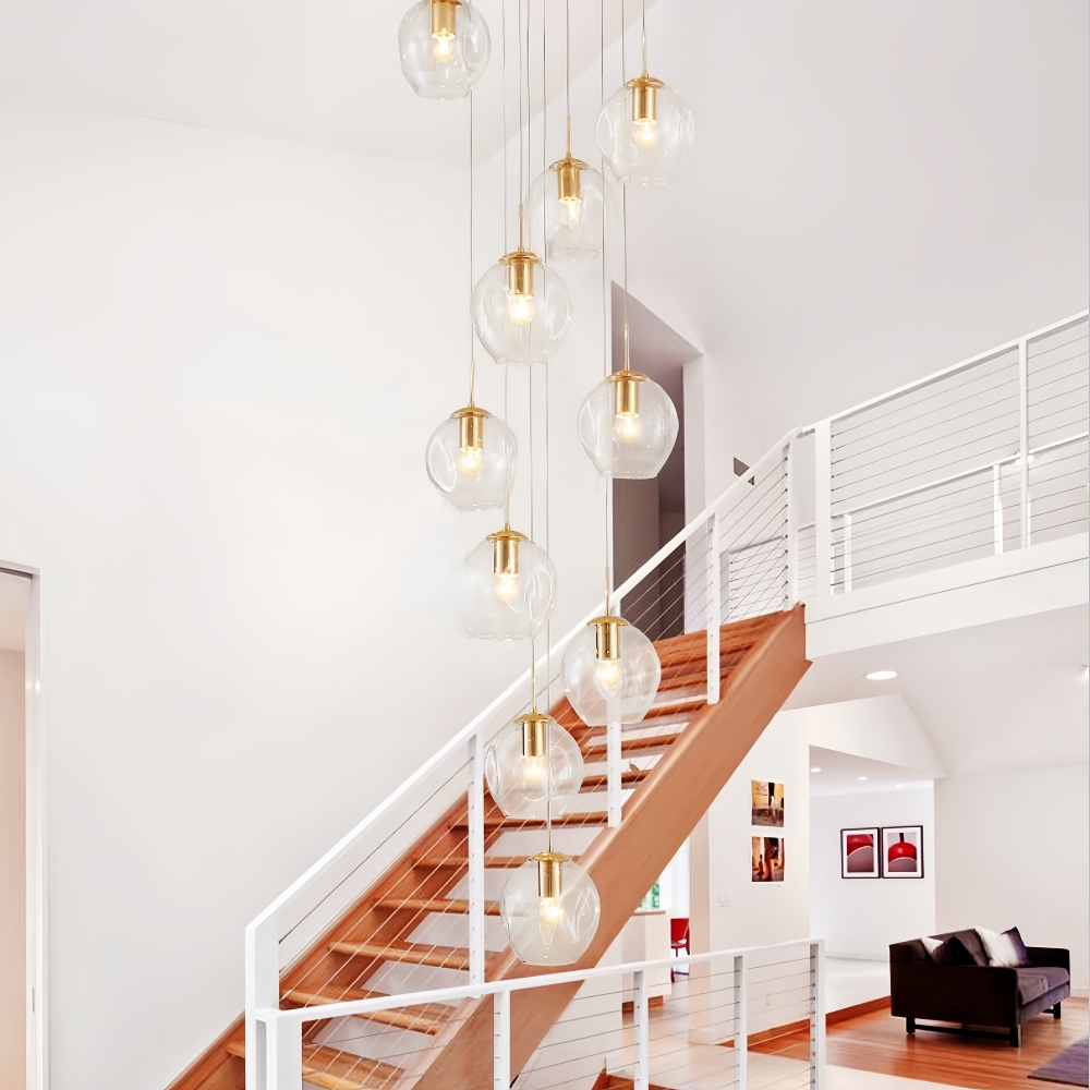 Nordic Modern Minimalist Staircase Duplex Villa Glass Meteor Pendant Light