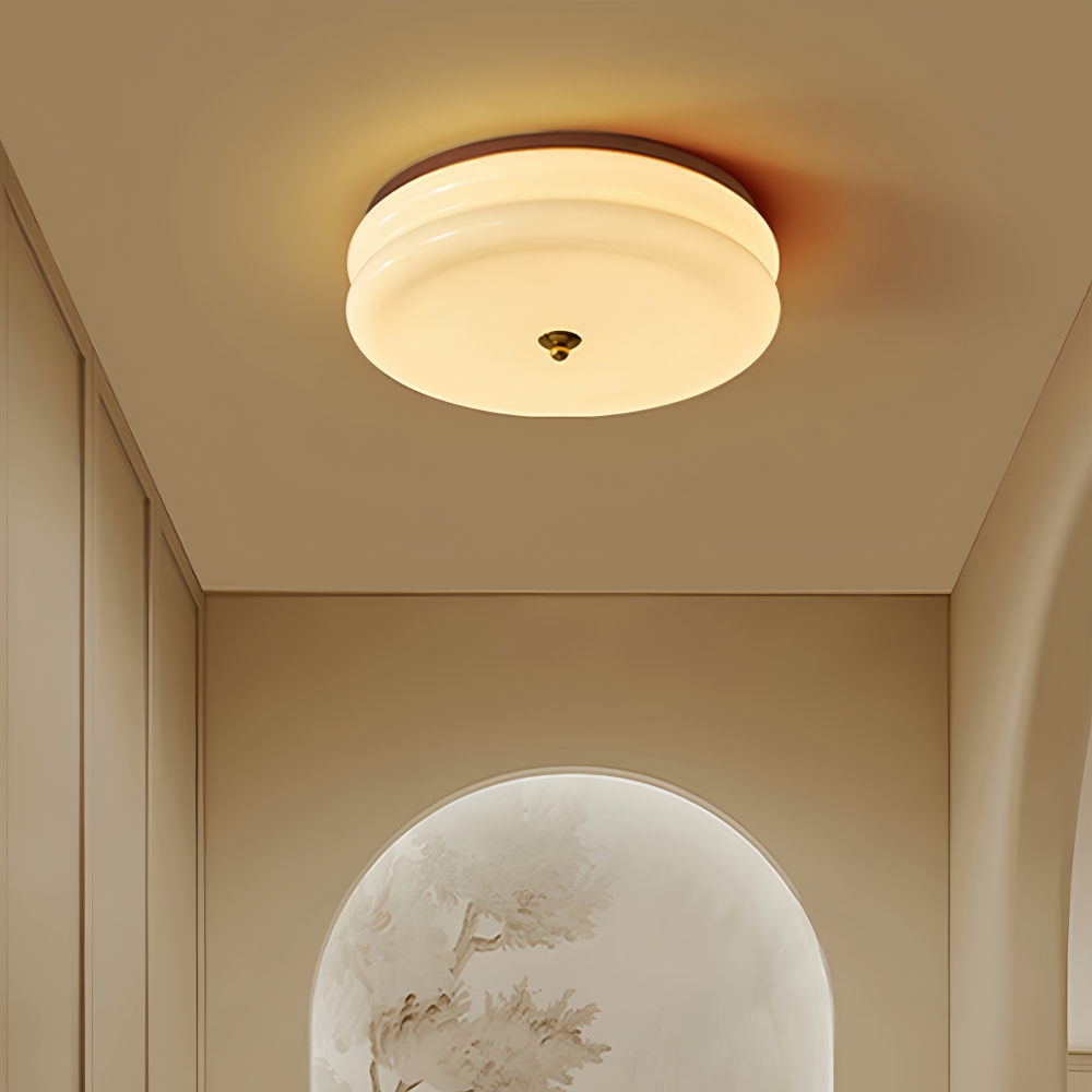 Modern Cream Style Bedroom Lamp French Wooden Glass Foyer Ceiling Light