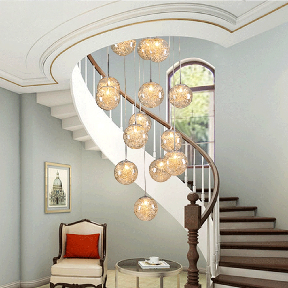 Villa Hollow Staircase Long Chandelier Modern Grand Foyer Lighting