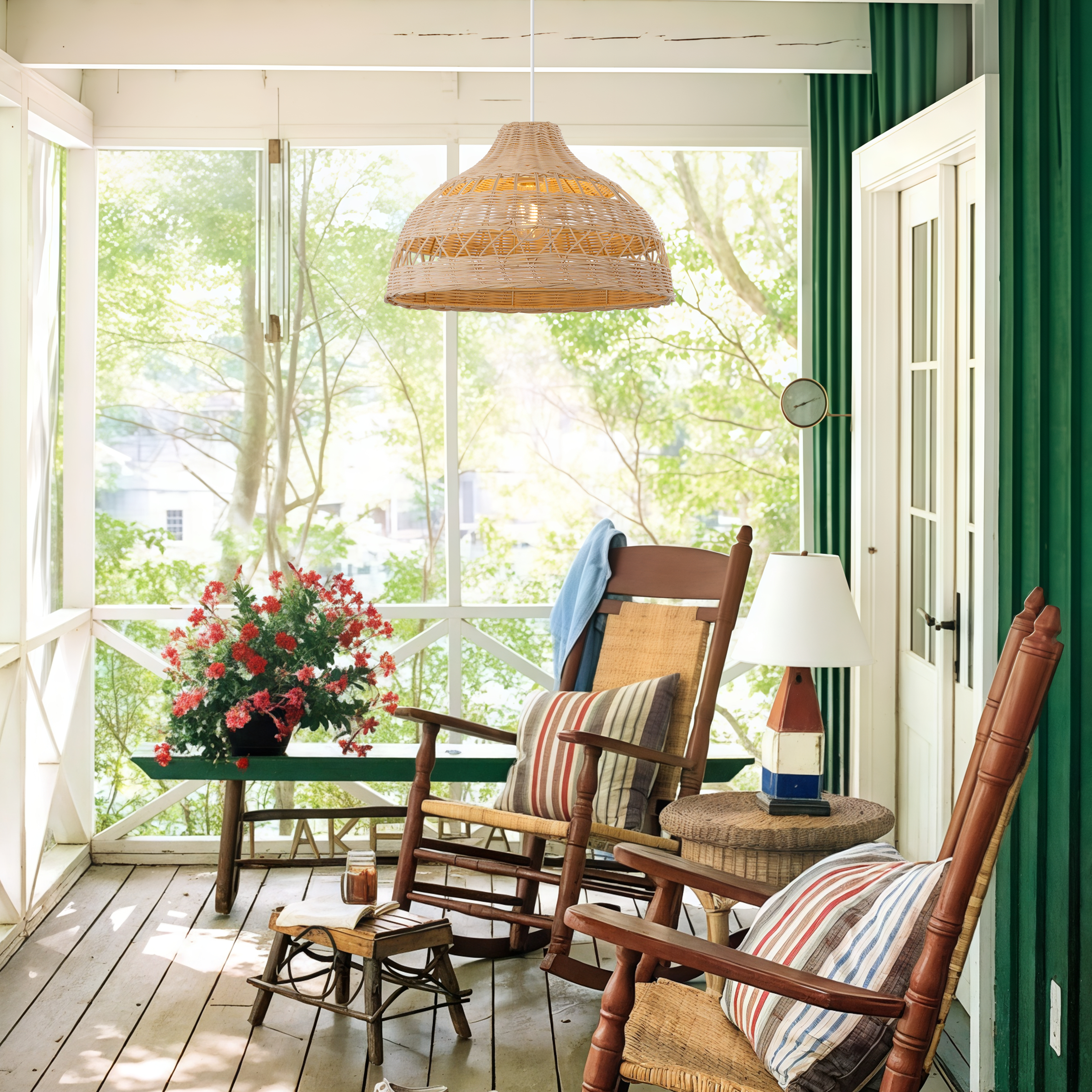 Modern Handwoven Hollow Rattan Pendant Lamp Shade For Dining Room Living Room