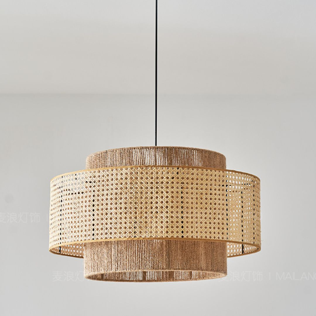 Restaurant Rattan Pendant Light Fixture Wabi-sabi Rope Light