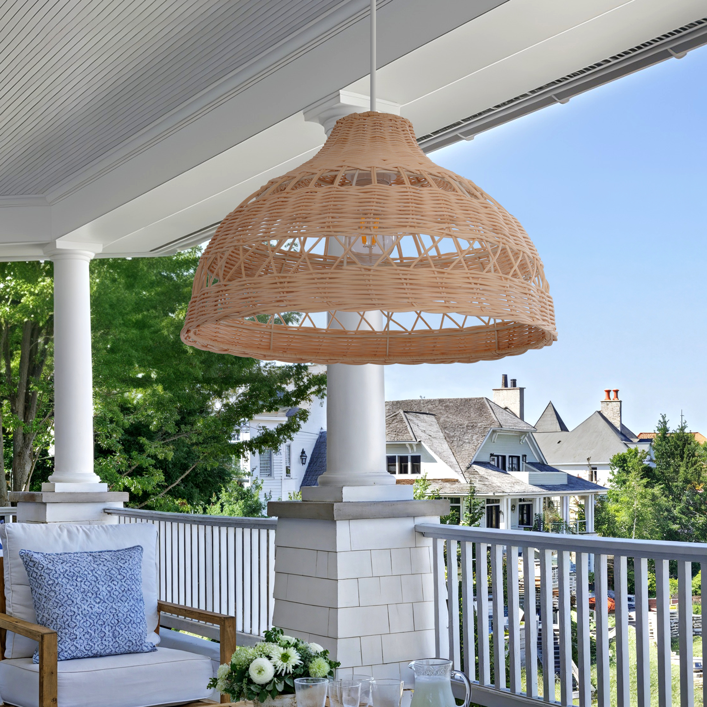 Modern Handwoven Hollow Rattan Pendant Lamp Shade For Dining Room Living Room