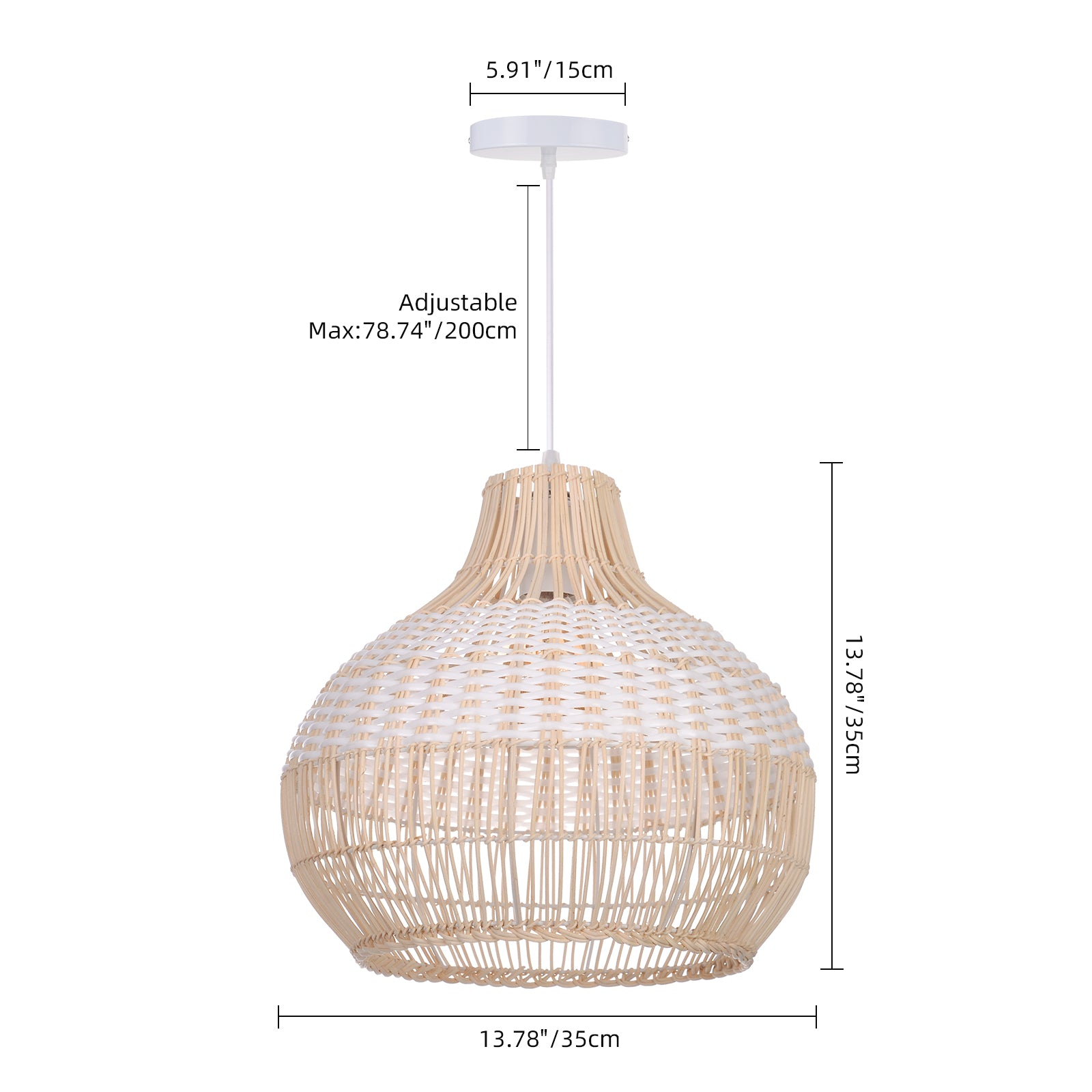 White Rattan Chandelier Modern Classic Pendant Light for Kitchen Island