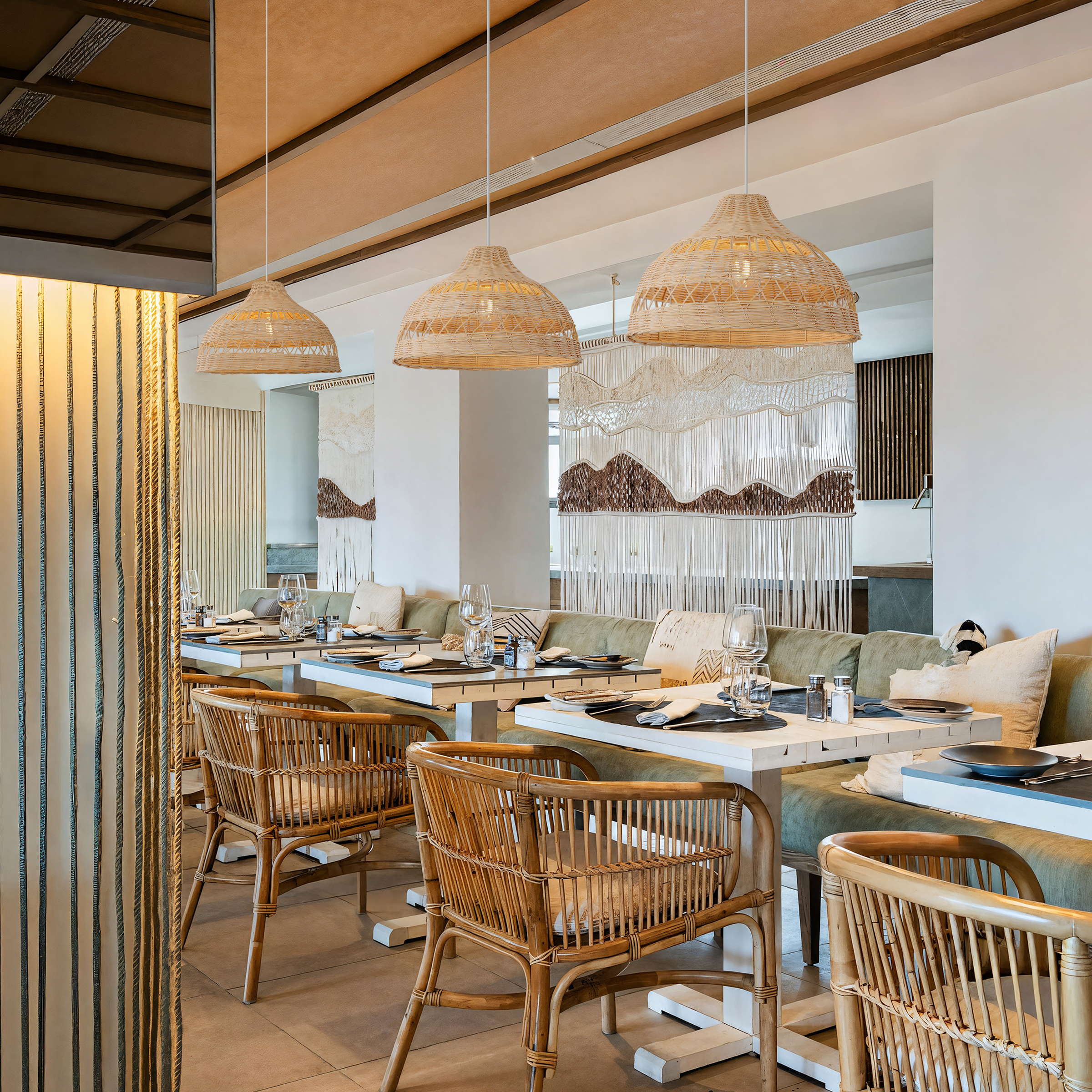Modern Handwoven Hollow Rattan Pendant Lamp Shade For Dining Room Living Room