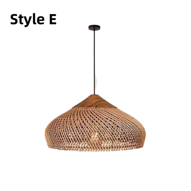 Unique Rattan Pendant Light Wabi Sabi Handmade Wooden Rattan Lamp Fixture