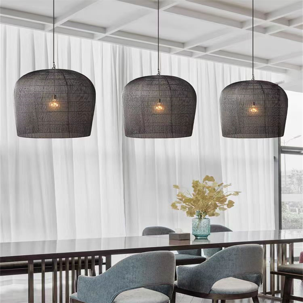  Wooden style natural rattan handmade woven chandelier