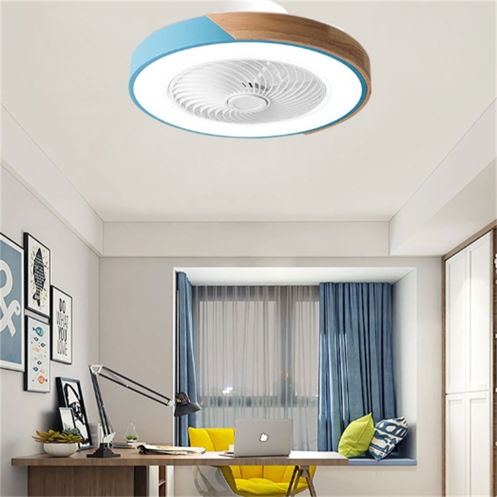 Nordic Integrated Living Room Light With Wood Grain Intelligent Variable Frequency Fan Light