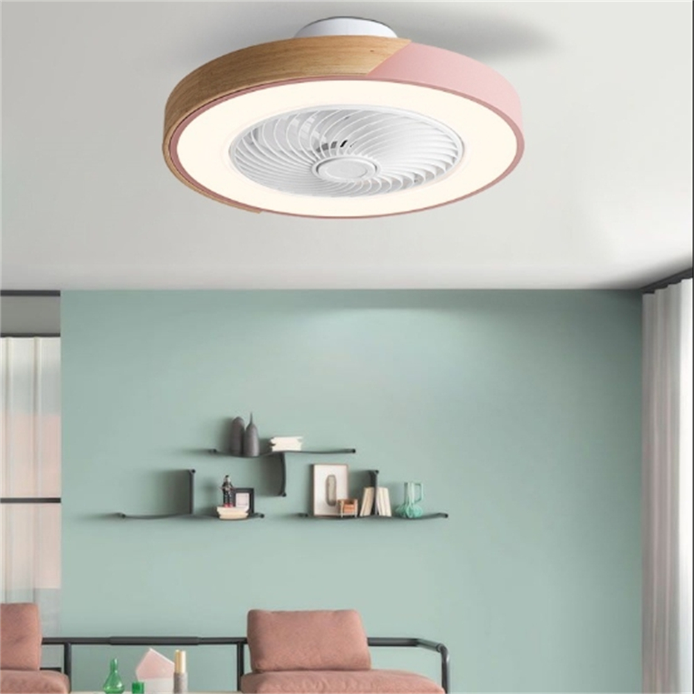 Nordic Integrated Living Room Light With Wood Grain Intelligent Variable Frequency Fan Light