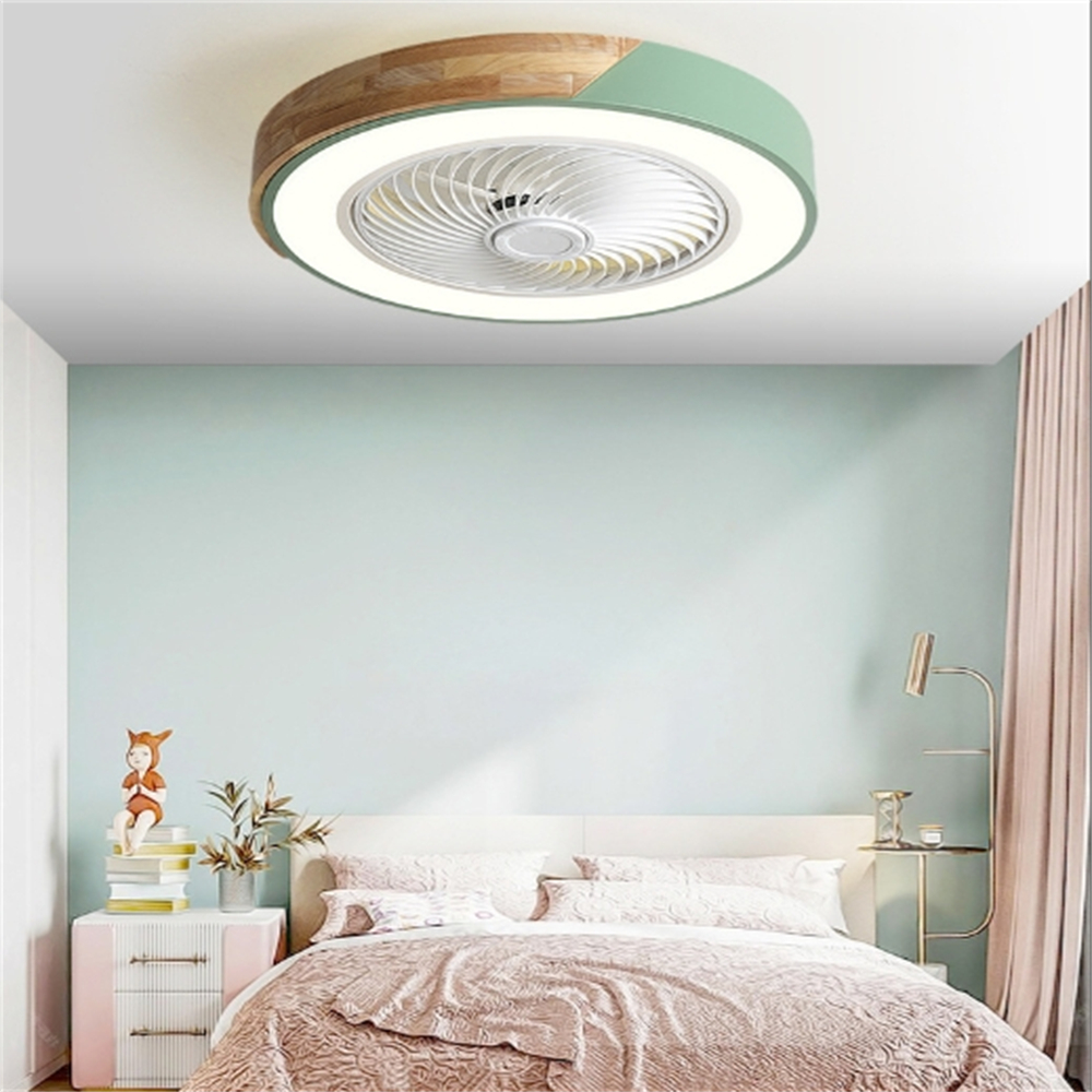 Nordic Integrated Living Room Light With Wood Grain Intelligent Variable Frequency Fan Light